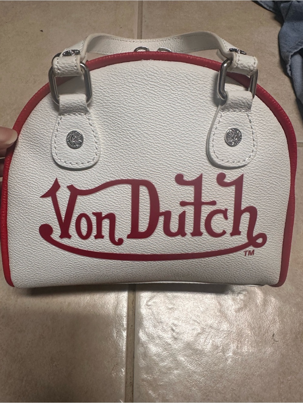 Von Dutch White and Red Logo Dome Mini Bag